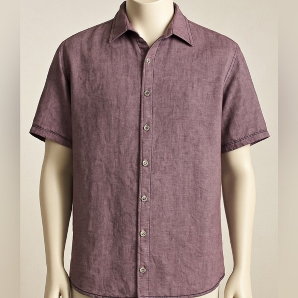 Coastaoro Linen/Cotton Blend Heathered Purple Button-Up Shirt XXL‎